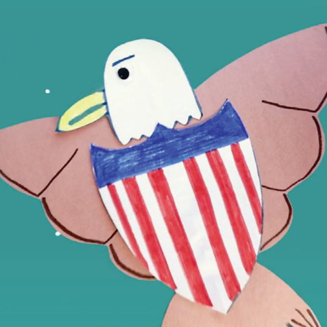 Construction paper cutout of a bald eagle with the Union shield on its chest
