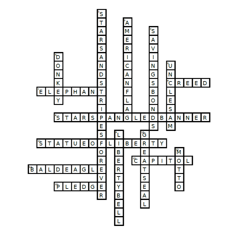 Screenshot of the answer key for the America 250 Crossword Puzzle
