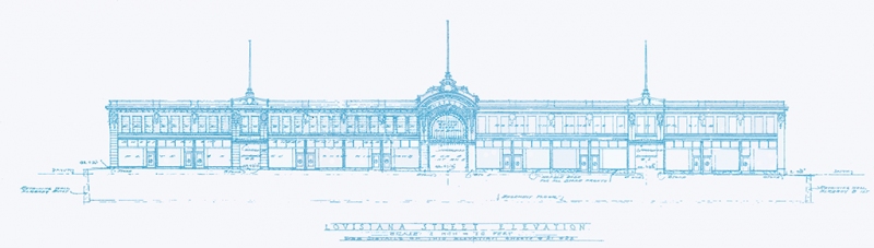 Architectural drawing of Arcade, Louisiana Street elevation. From: Architectural Drawings Collection