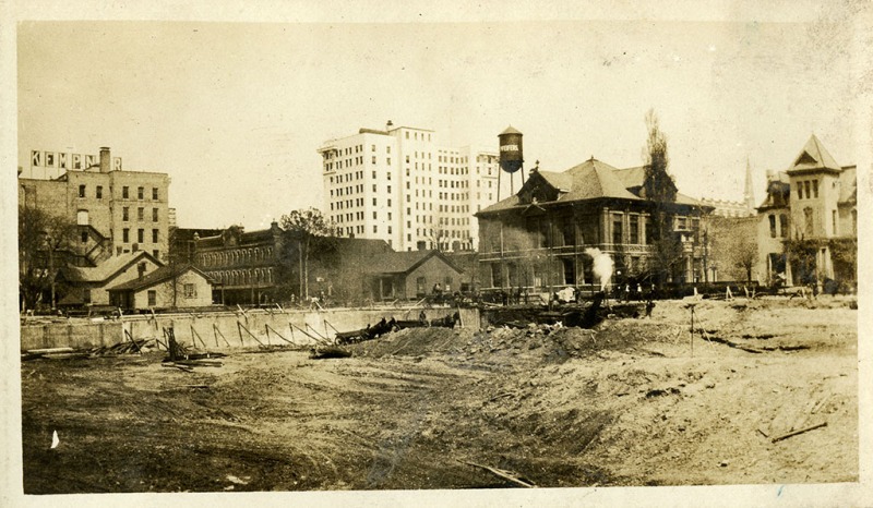 Construction site of the Arcade. From: Calvin Hanna Collection