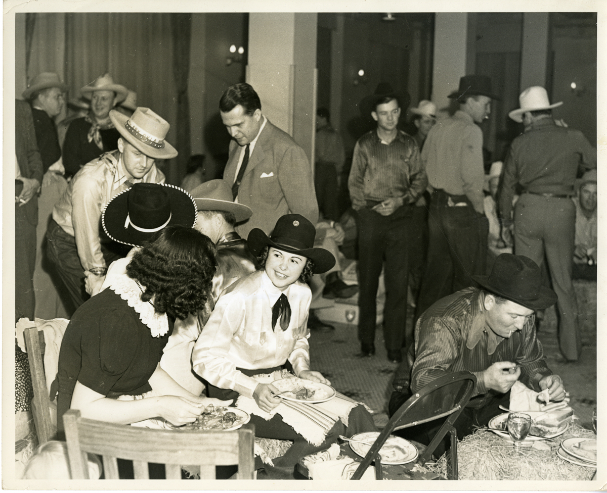 People gather for a "Chuck Wagon Party" at the Goldman Dining Room in Fort Smith, 1936 People gather for a "Chuck Wagon Party" at the Goldman Dining Room in Fort Smith, 1936