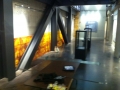 The Johnny Cash exhibit setup, with a table and two glass display cases