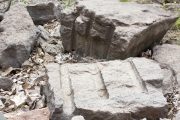 Chunks of stone with rock drill marks at CCC Quarry.