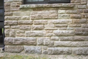 Stonework on exterior of cabin.