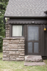 Front door and wood detail of Cabin 4.