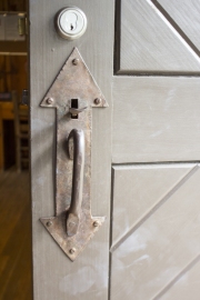 Close up of door hardware on Cabin 4.