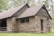 Stone work on one end of CCC Pavilion.