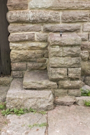 Stone water fountain built into CCC Pavilion.