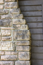 Close up of rock chimney on lodge.