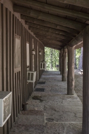 View down front porch of lodge.