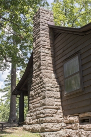 Upper portion of chimney on lodge.