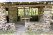 Table inside stone pavilion at Big Flat City Park.