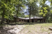 The Pavillion, Cafe, and Bathhouse from the creek, in its original use as the CCC Community Building there would occasionally be dances held under the pavillion