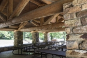 The picnic area in the second pavillion looking out to the CCC Interpretive Trailhead