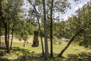 A view of the Recreation Hall chimney from the second pavillion