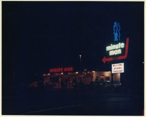 A nighttime view of the Minute Man restaurant in Jonesboro, Arkansas, 1968