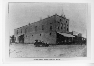 Scott Bond's store looking south, black and white