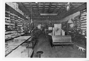 Interior view of Scott Bond's store, black and white