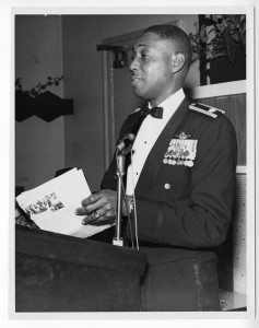 Photographic image of Woody Crockett as guest speaker, Howard University, 1961. courtesy UA Little Rock CAHC.