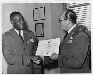 Photographic image of Woody Crockett receiving award from Brig. Gen. I. G. Brown, undated. courtesy UA Little Rock CAHC.