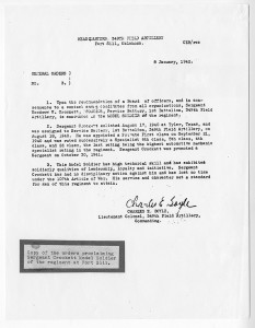 Photocopy of Crockett's model soldier commendation letter, January 8, 1942. courtesy UA Little Rock CAHC.