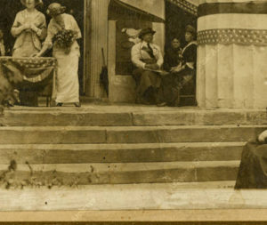 This is a photograph of Women's Suffrage Rally on the Steps of the Old State House, 1914. courtesy Arkansas State Archives.