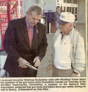 Lieutenant Governor Winthrop Paul Rockefeller visits with Woodrow Turner about Gun Safety, circa 2002