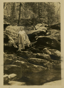 Charlie May Simon in rural setting on her honeymoon, 1936