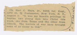 News article about two baptisms performed by Conard Hays