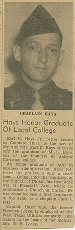 Newspaper article on Conard Hays