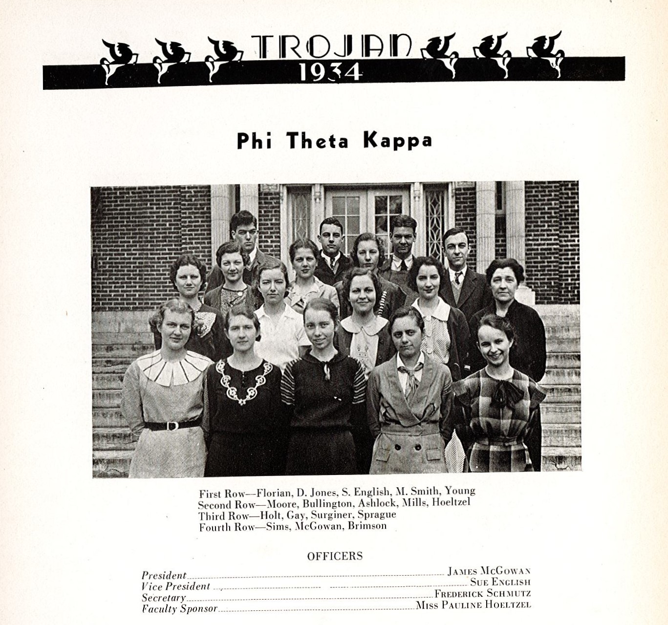 A picture of the Phi Kappa Club from the UALR Trojan Yearbook.