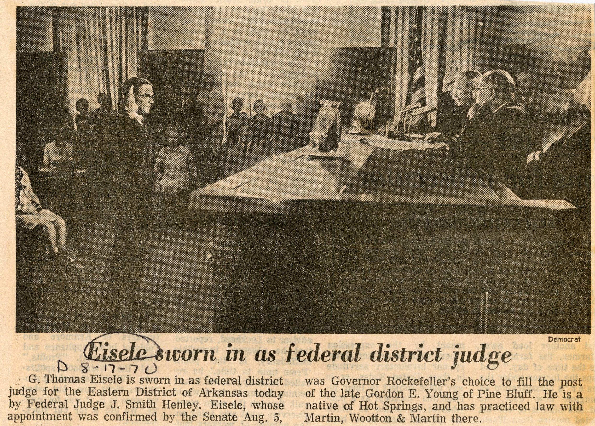 Judge Eisele being sworn in.