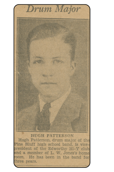 A newspaper clipping showing the biography of Hugh B. Patterson in high school, undated