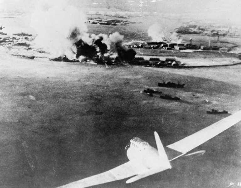 Aerial photograph of the destruction of Pearl Harbor, 1941