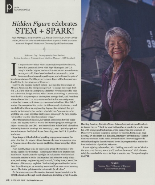 Inviting Arkansas profile on Montague and the Spark! Star award from the Museum of Discovery, October 2017