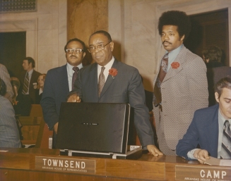 Dr. William H. Townsend stands with fellow representatives Richard Mays and Henry Wilkins III in the Arkansas House of Representatives, mid-1970s