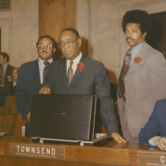 Dr. William H. Townsend stands with fellow representatives Richard Mays and Henry Wilkins III in the Arkansas House of Representatives, mid-1970s