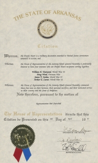 Citation honoring Veterans of World War II Purple Heart recipients at the capitol, April 1993