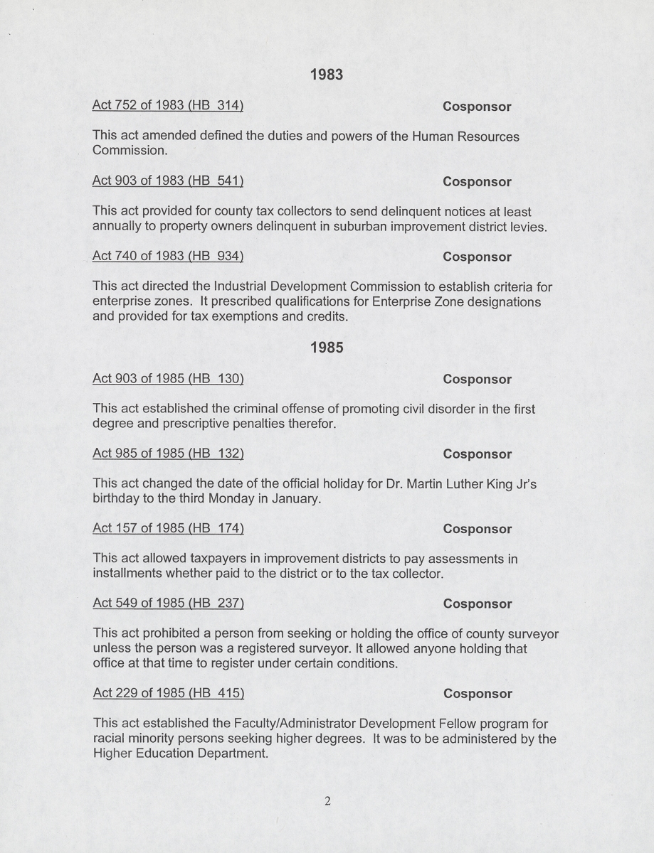 Laws of the State of Arkansas sponsored by state Representative William H. Townsend, page 2 Laws of the State of Arkansas sponsored by state Representative William H. Townsend, page 2