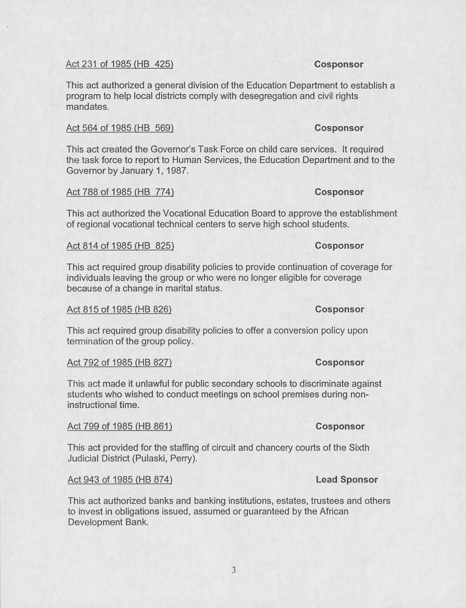 Laws of the State of Arkansas sponsored by state Representative William H. Townsend, page 3 Laws of the State of Arkansas sponsored by state Representative William H. Townsend, page 3