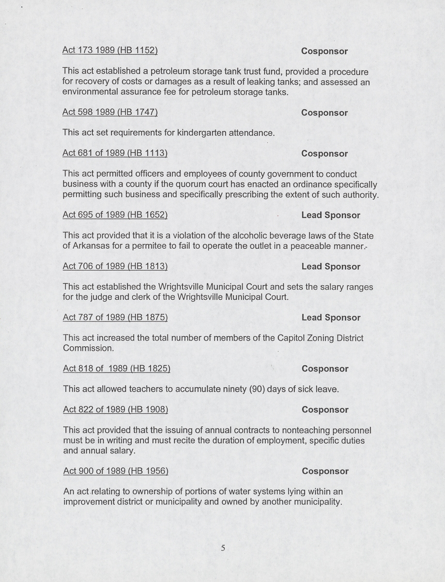 Laws of the State of Arkansas sponsored by state Representative William H. Townsend, page 5 Laws of the State of Arkansas sponsored by state Representative William H. Townsend, page 5