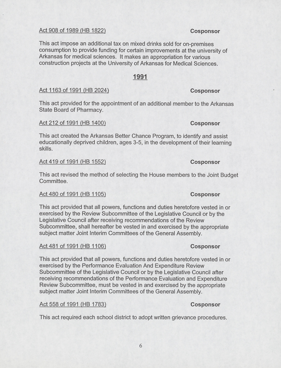 Laws of the State of Arkansas sponsored by state Representative William H. Townsend, page 6 Laws of the State of Arkansas sponsored by state Representative William H. Townsend, page 6