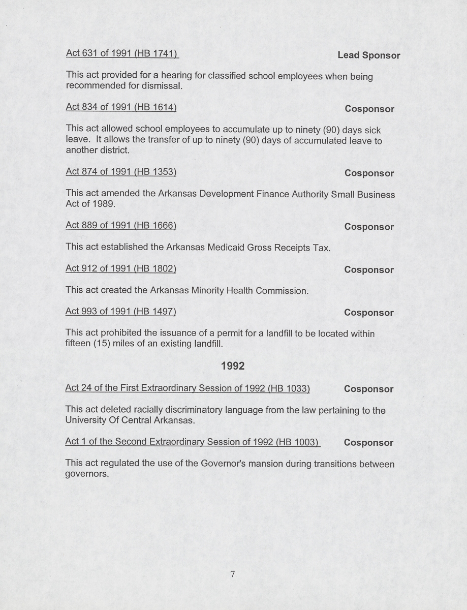 Laws of the State of Arkansas sponsored by state Representative William H. Townsend, page 7 Laws of the State of Arkansas sponsored by state Representative William H. Townsend, page 7