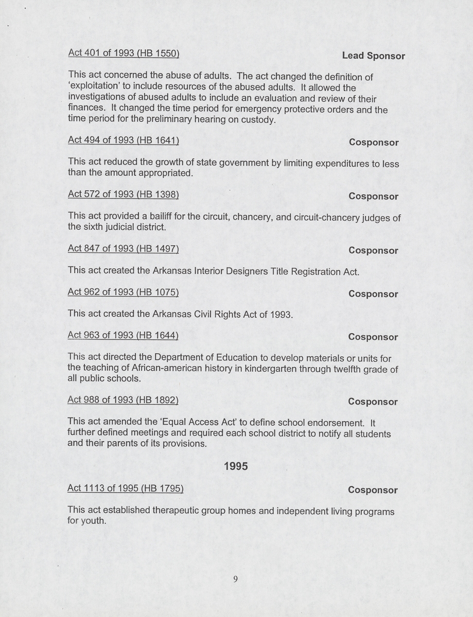 Laws of the State of Arkansas sponsored by state Representative William H. Townsend, page 9