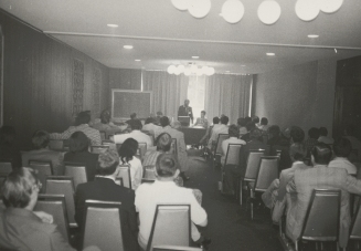 Dr. Townsend gives an address during an Arkansas Optometric Association meeting in Hot Springs, 1975