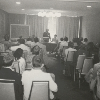 Dr. Townsend gives an address during an Arkansas Optometric Association meeting in Hot Springs, 1975