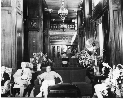 Lafayette Hotel lobby when it served as an active hotel, undated