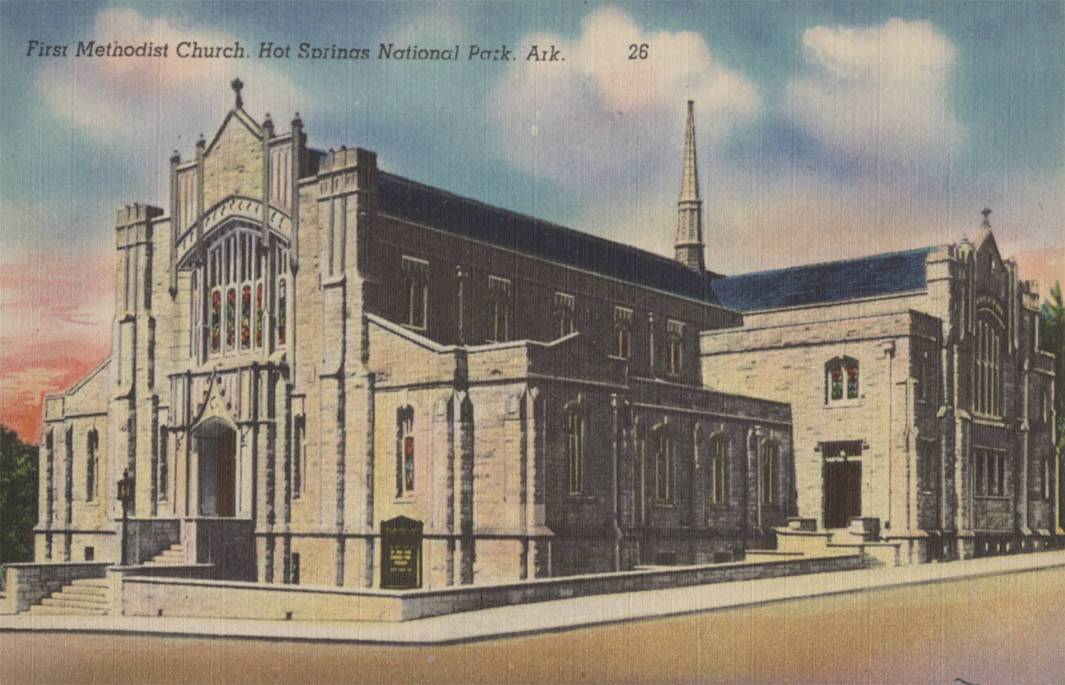 Exterior of the First Methodist Church, Hot Springs, Arkansas, ca. 1938-1943 Exterior of the First Methodist Church, Hot Springs, Arkansas, ca. 1938-1943