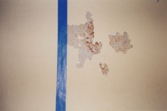 Damaged wall of the cathedral showing pigment under the paint, July 2004