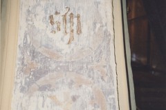 Removed plaster showing some of the original stencil work on the interior of the cathedral, July 2004